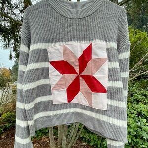 Gray Sweater with Red Star Patch